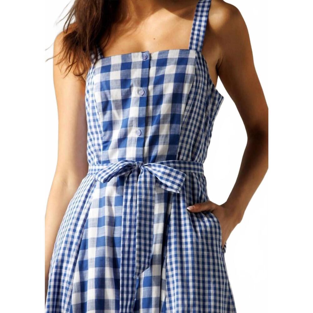 Storia Blue and White Gingham Midi Dress - Picture 4 of 7